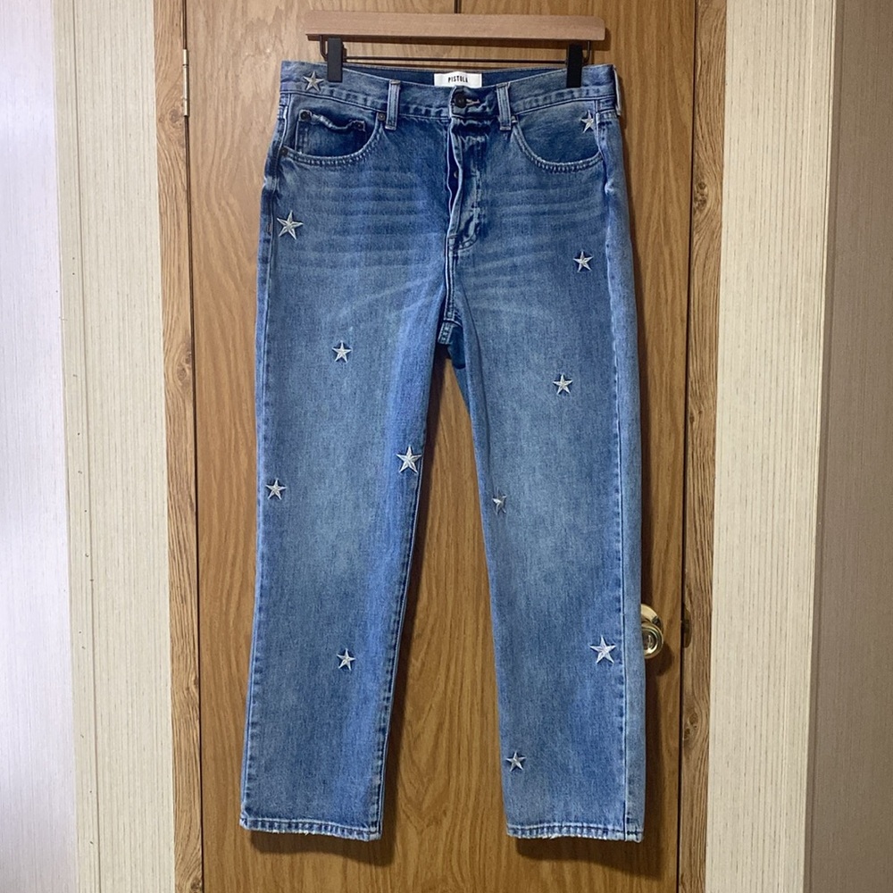 pistola Medium Blue Star Patch Straight-Leg Jeans